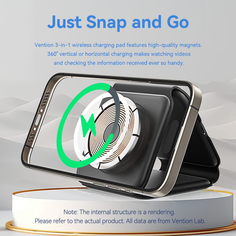 Vention 3-in-1 15W Wireless Charging Pad with MagSafe and LED Night Light Black - Vention