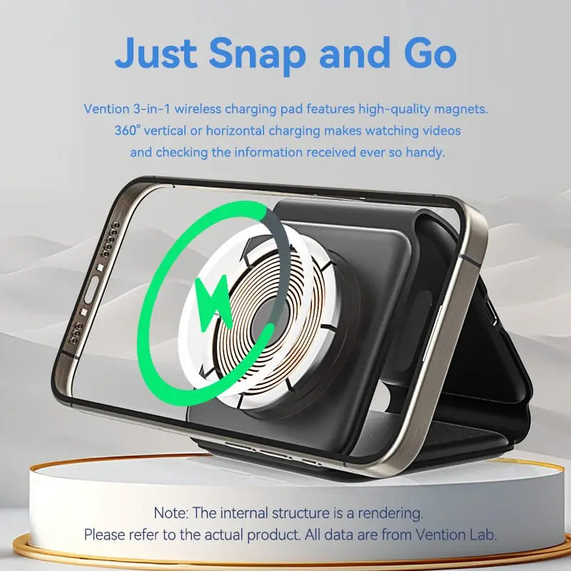 Vention 3-in-1 15W Wireless Charging Pad with MagSafe and LED Night Light Black - Vention