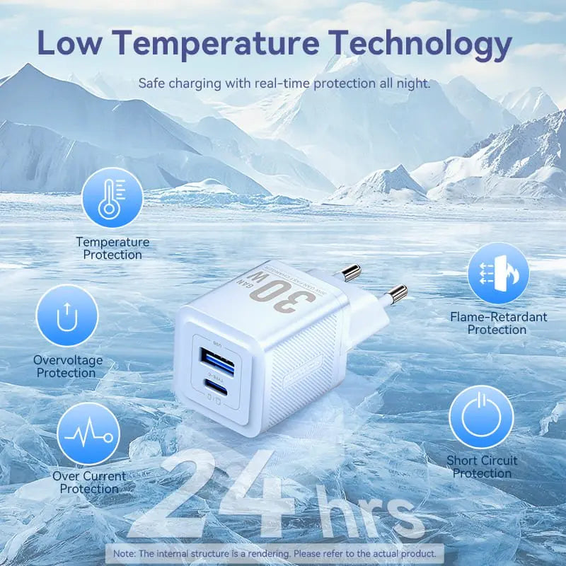 Vention 2-Port USB (C+A) GaN Charger (30W/30W) EU-Plug - Vention