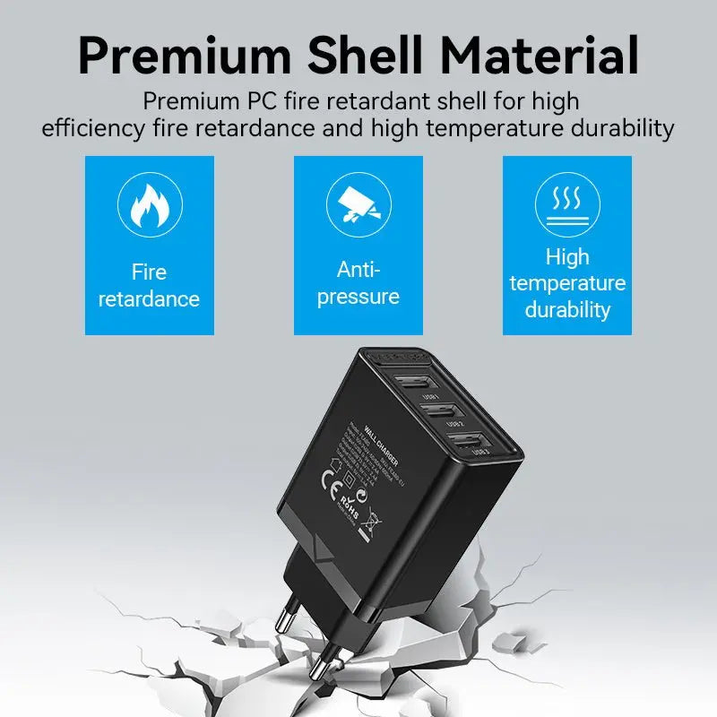 Vention 3-Port USB(A+A+A) Wall Charger(12W/12W/12W) EU-Plug - Vention