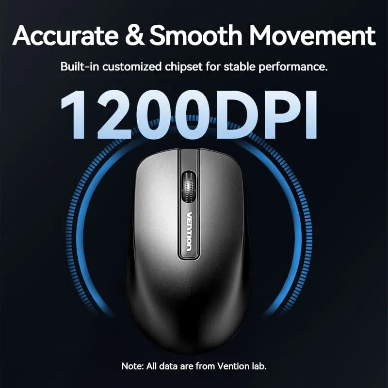 Vention 3-Button Wireless Computer Mouse with USB Receiver Black - Vention