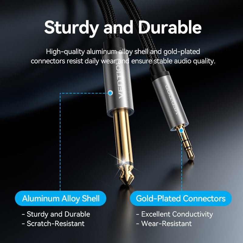 Vention Nylon Braided 3.5mm TRS Male to 6.35mm TS Male Audio Cable 1M Gray Aluminum Alloy Type - Vention