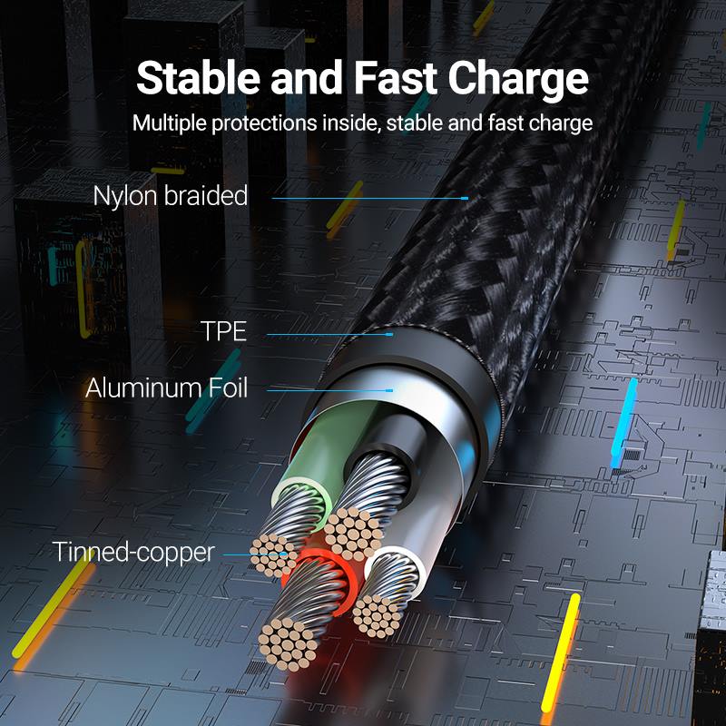 USB 2.0 A Male to Micro-B Male Right Angle 3A Cable 0.25/0.5/1/1.5/2/3M Gray Aluminum Alloy Type - Vention