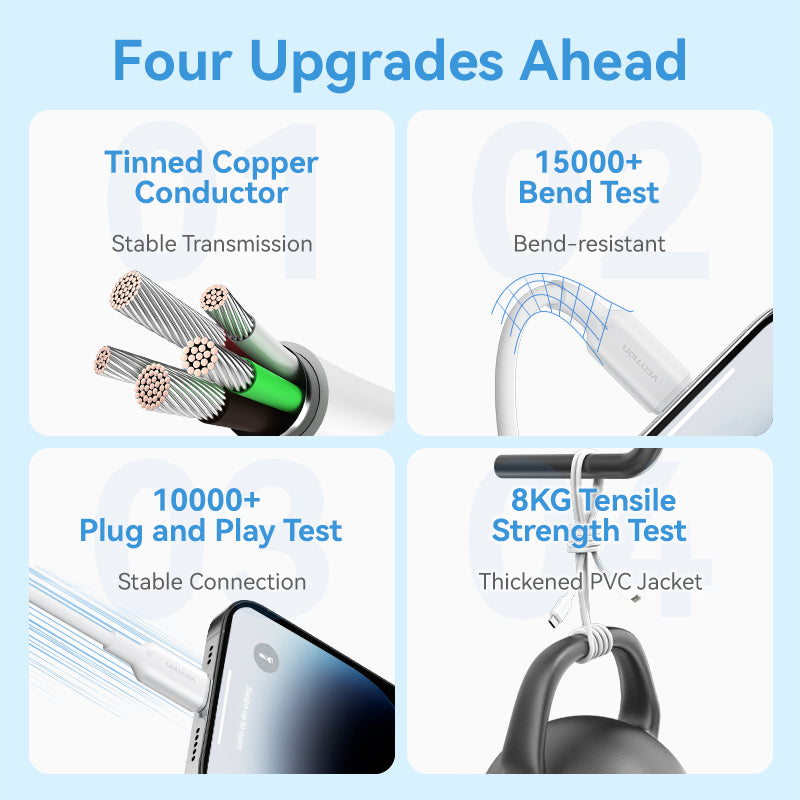 USB 2.0 Type-C Male to Lightning Male 3A Cable