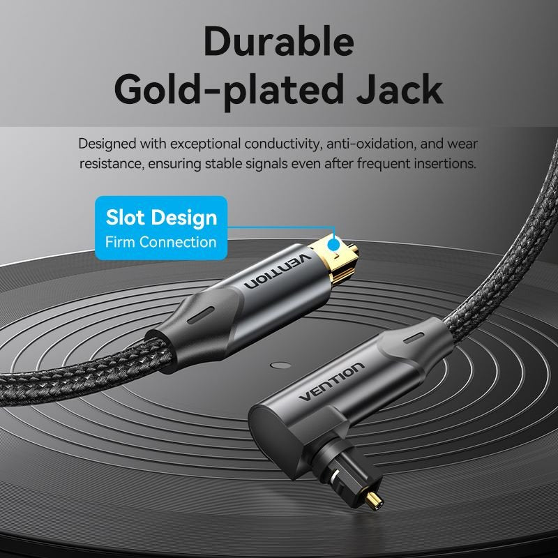 Vention 90-Degree Optical Audio Cable 0.5/1/1.5/2/3/5/10M Black Aluminum Alloy Type - Vention