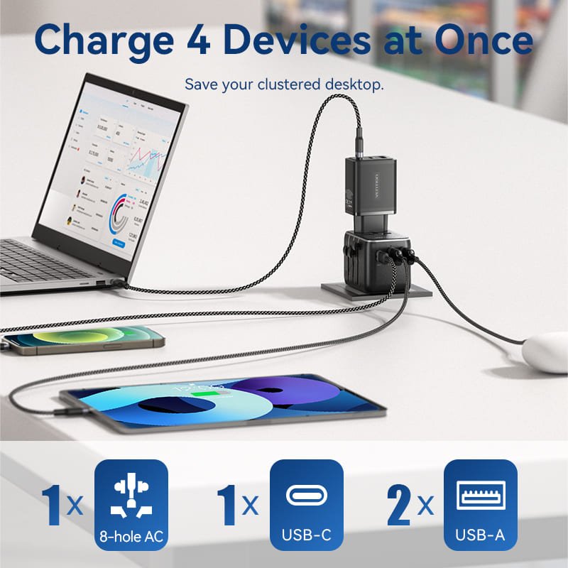 Vention 3-Port USB (C+A+A) Universal Travel Adapter (20W/18W/18W) - Vention