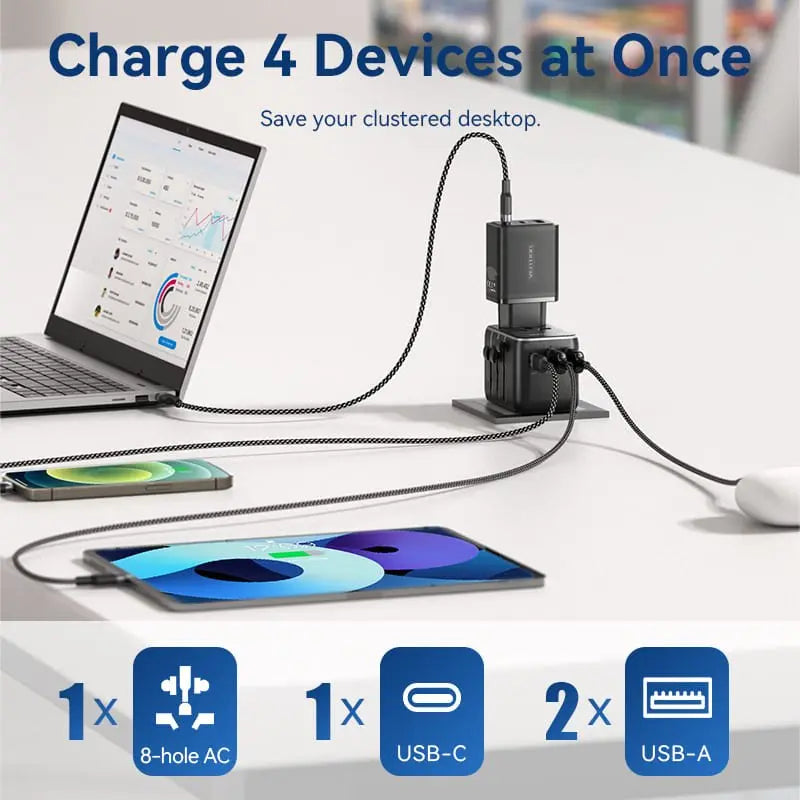 Vention 3-Port USB (C+A+A) Universal Travel Adapter (20W/18W/18W) - Vention