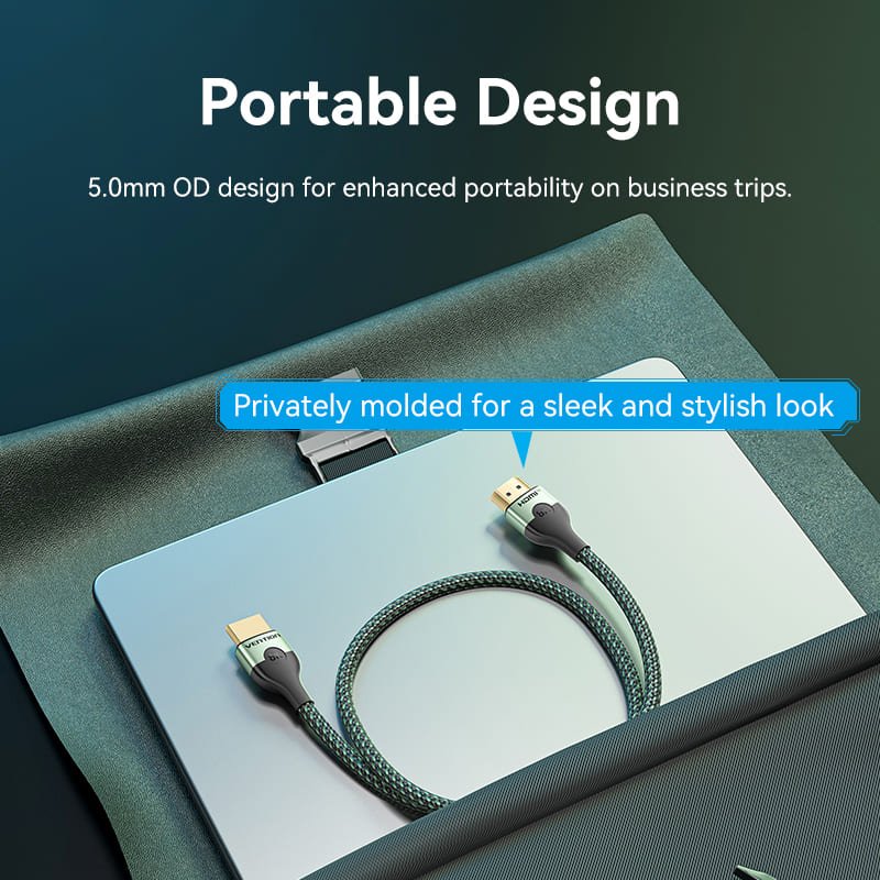 Vention Cotton Braided Ultra Thin HDMI™-A Male to Male HD Cable 8K Green Aluminum Alloy Type - Vention