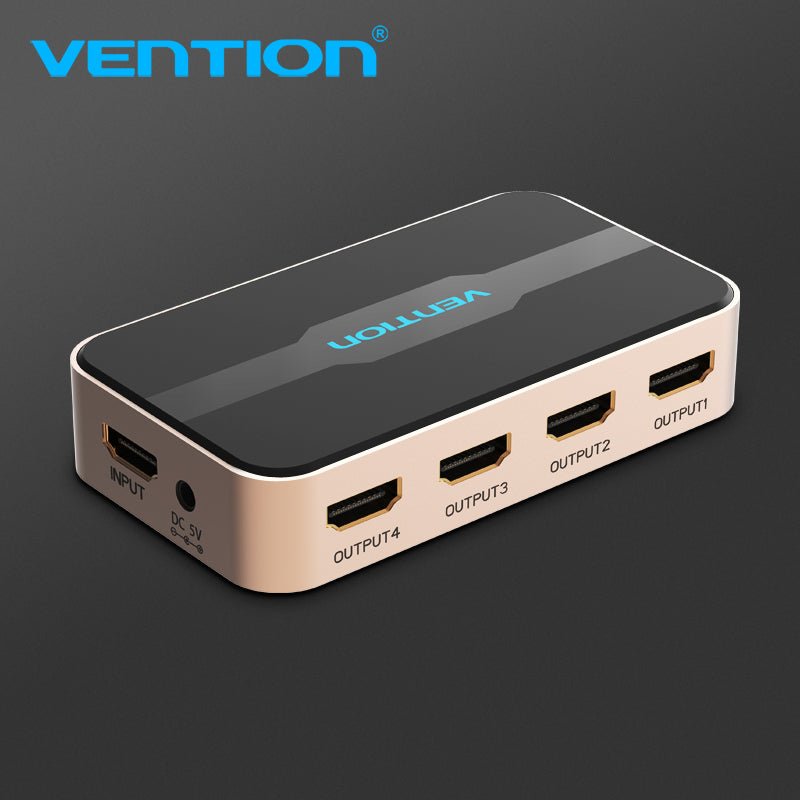 Vention 1 In 4 Out HDMI Splitter 4K@30Hz Gold Aluminum Alloy Type UK Standard - Vention