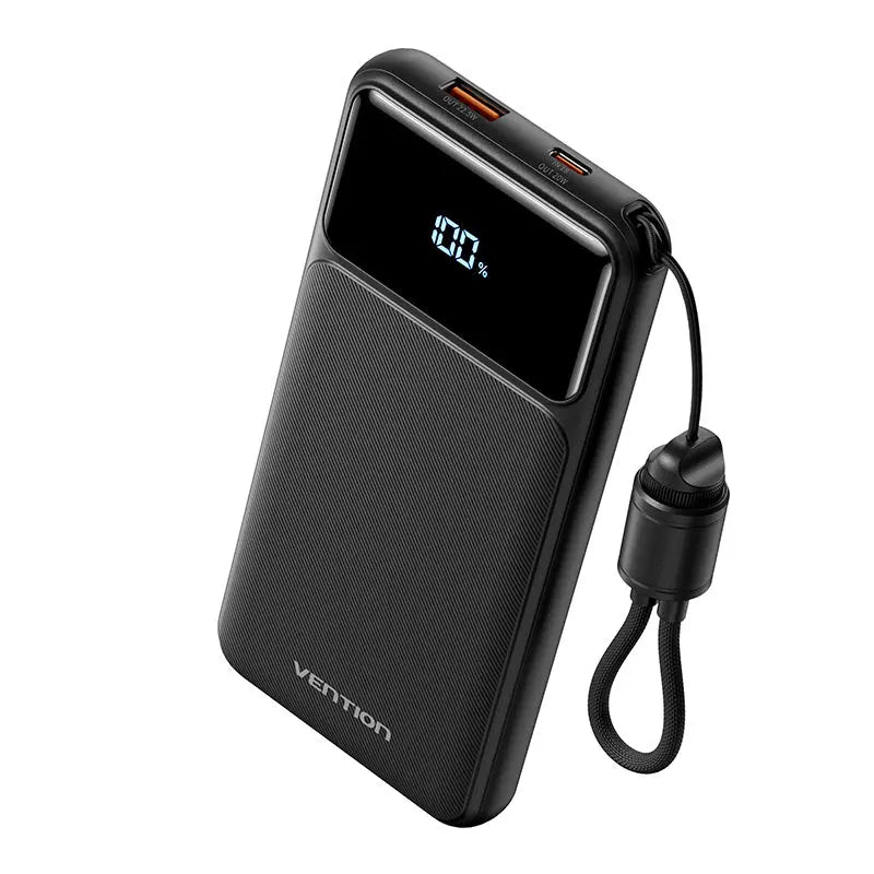Vention 10000mAh Power Bank (USB-C + USB-A) with Built-in Cable 22.5W LED Display Type - Vention