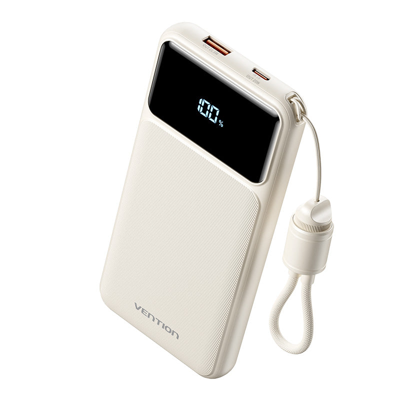 Vention 10000mAh Power Bank (USB-C + USB-A) with Built-in Cable 22.5W LED Display Type