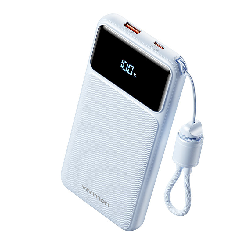 Vention 10000mAh Power Bank (USB-C + USB-A) with Built-in Cable 22.5W LED Display Type