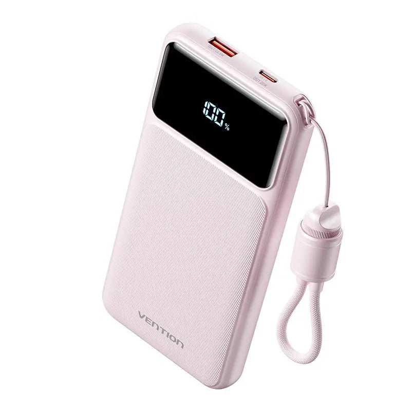 Vention 10000mAh Power Bank (USB-C + USB-A) with Built-in Cable 22.5W LED Display Type - Vention