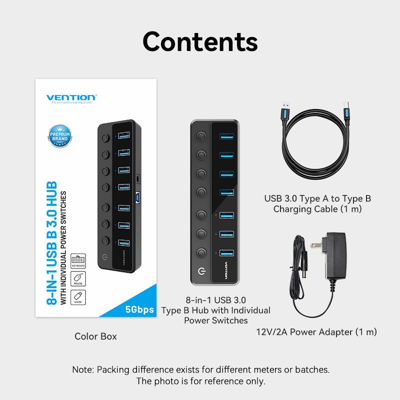 Vention 8-in-1 USB 3.0 Type-B Hub with Individual Power Switches - Vention