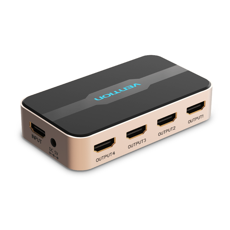 Vention 1 In 4 Out HDMI Splitter 4K@30Hz Gold Aluminum Alloy Type UK Standard - Vention