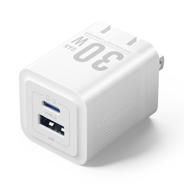 Vention 2-Port USB (C + A) GaN Charger (30W/30W) US Plug