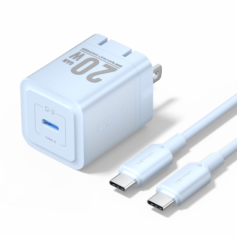 Vention 1-Port USB-C GaN Charger (20W) with USB-C to USB-C Cable (1M) US Plug - Vention