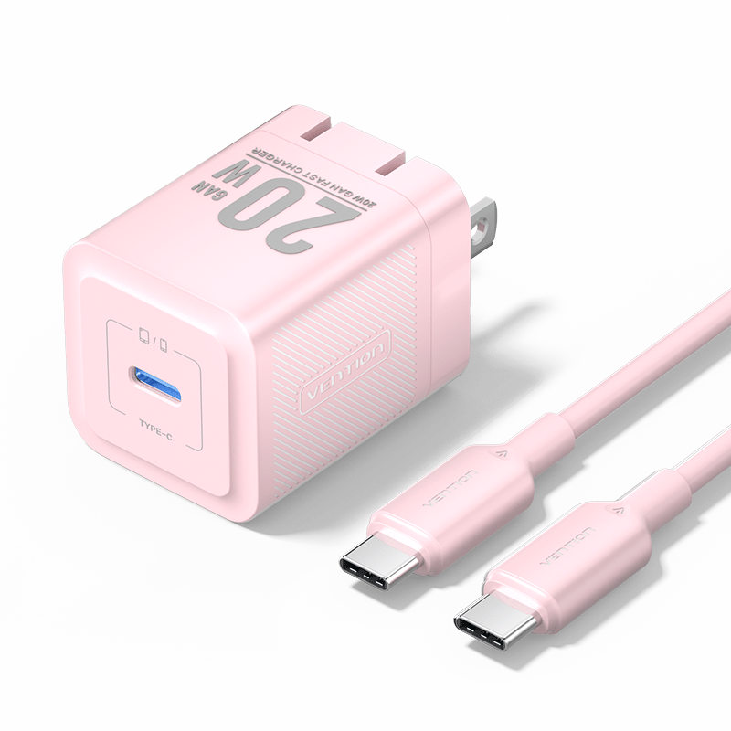 Vention 1-Port USB-C GaN Charger (20W) with USB-C to USB-C Cable (1M) US Plug - Vention