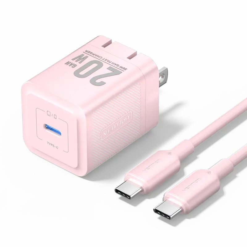 Vention 1-Port USB-C GaN Charger (20W) with USB-C to USB-C Cable (1M) US Plug - Vention