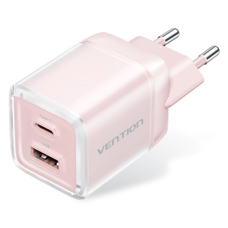 Vention 2-Port USB (C + A) GaN Charger (70W/22.5W) EU-Plug Transparent Gray - Vention