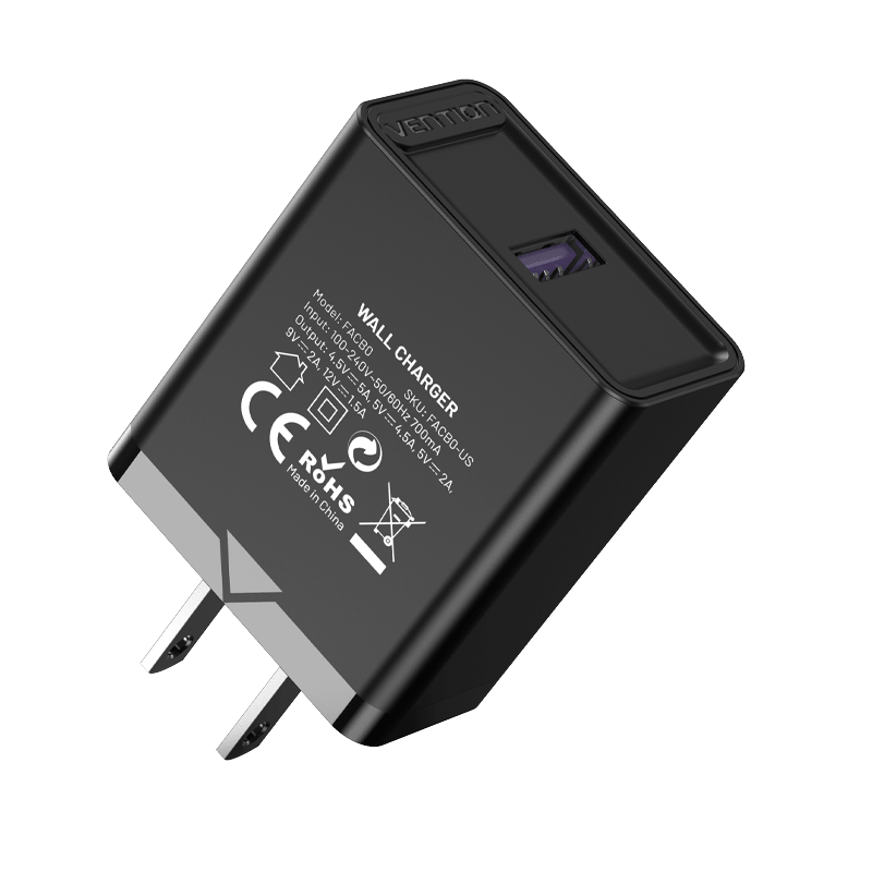 Vention 1-port USB Wall Charger(22.5W) US-Plug Black - Vention