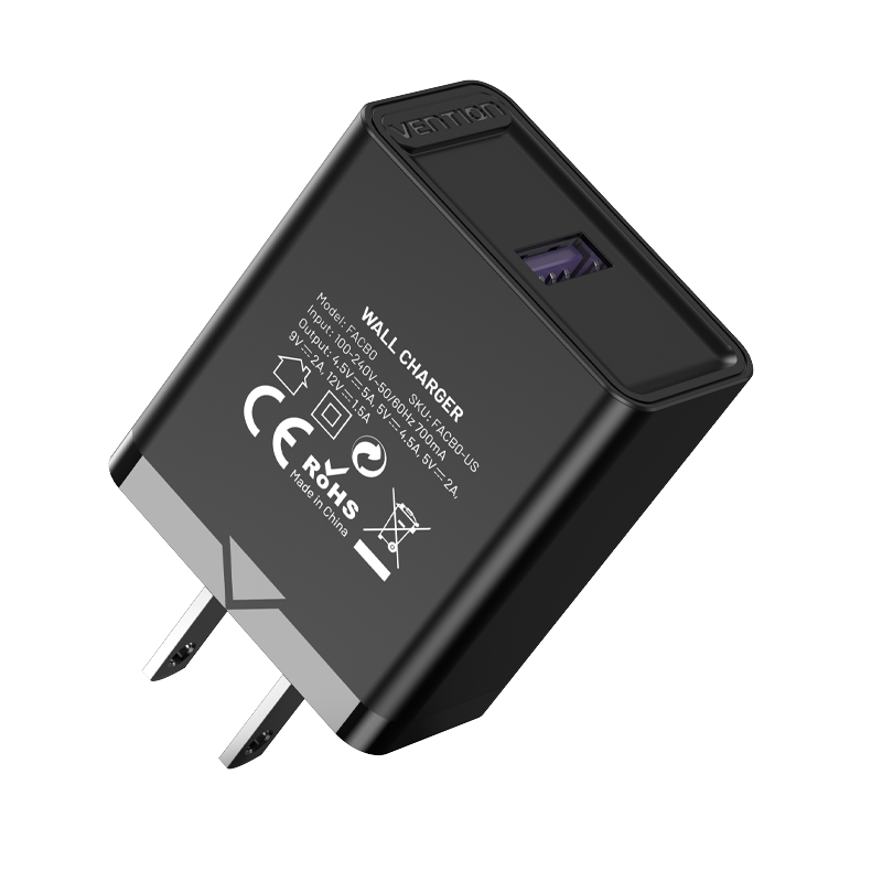 Vention 1-port USB Wall Charger(22.5W) US-Plug Black