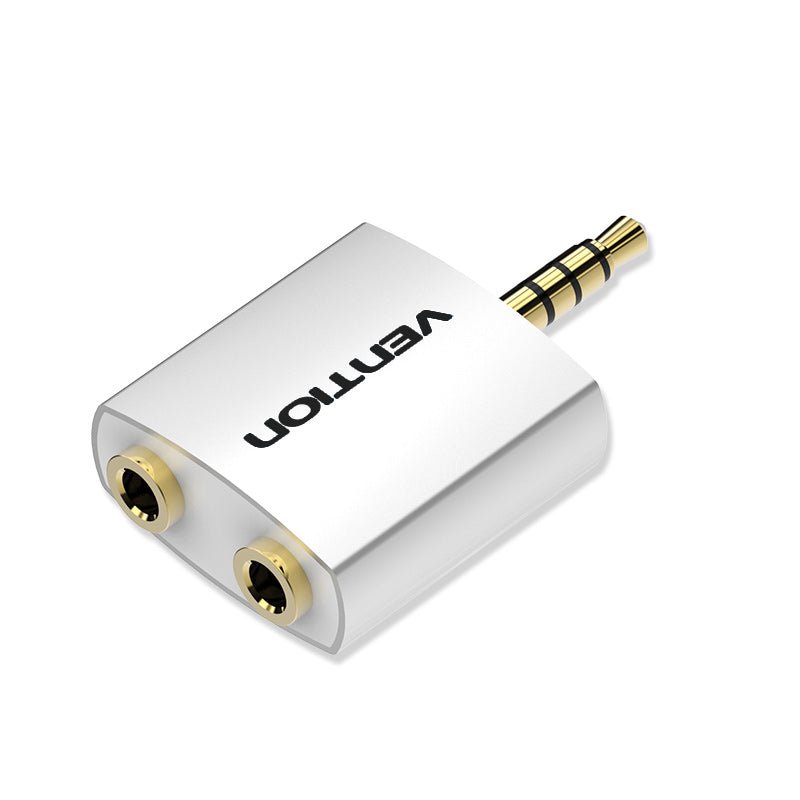 Vention 4 Pole 3.5mm Male to 2*3.5mm Female Audio Adapter Silvery Metal Type - Vention