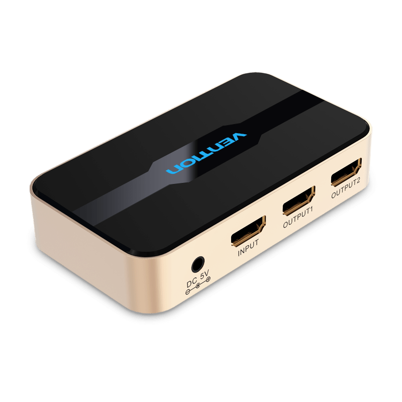 Vention 1 In 2 Out HDMI Splitter 4K@30Hz Gold Aluminum Alloy Type - Vention