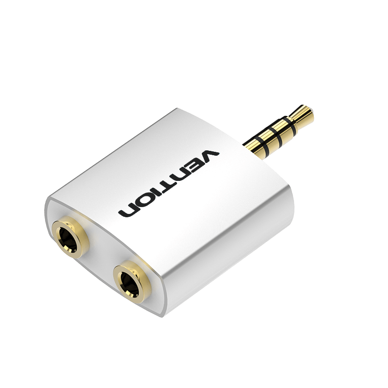 Vention 4 Pole 3.5mm Male to 2*3.5mm Female Audio Adapter Silvery Metal Type - Vention