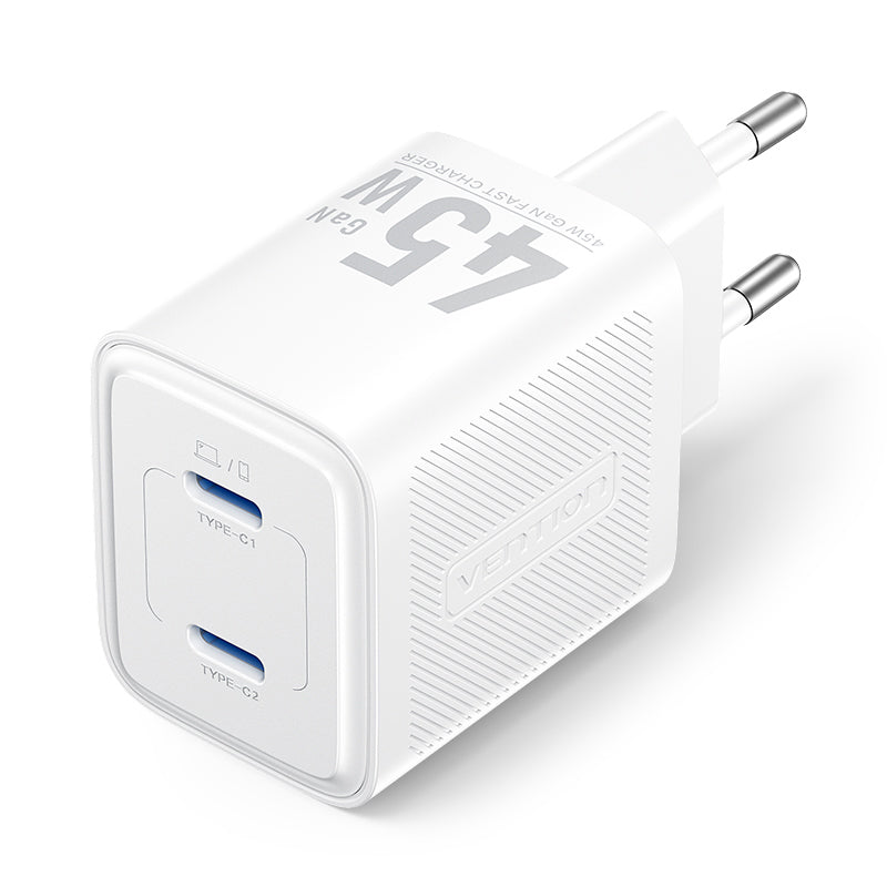 <tc>Vention</tc> Pengisi Daya GaN USB (C + C) 2 Port (45W/45W) Colokan EU Hitam
