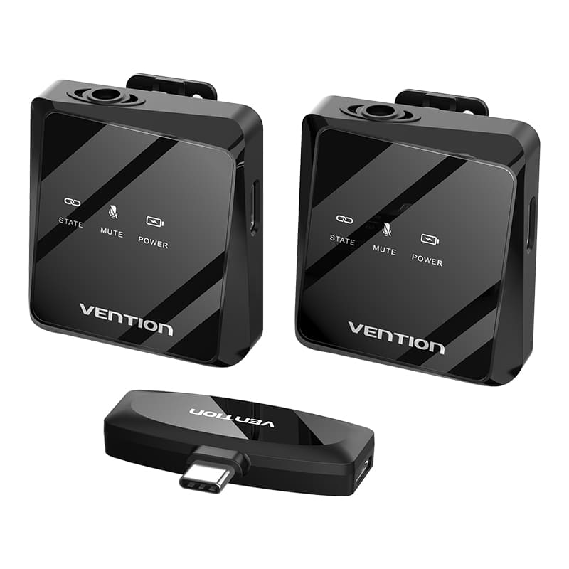 USB-C 2-Pack Wireless Lavalier Microphone Black Type