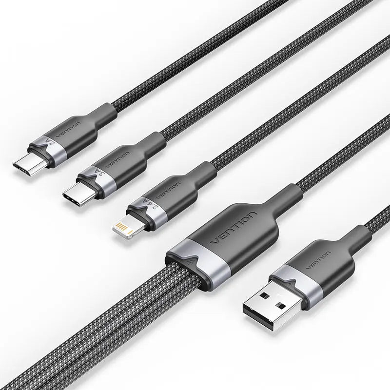 Vention USB 2.0 A Male to 3-in-1 USB-C & Lightning & Micro-B Male 3A Cable Aluminum Alloy Type - Vention