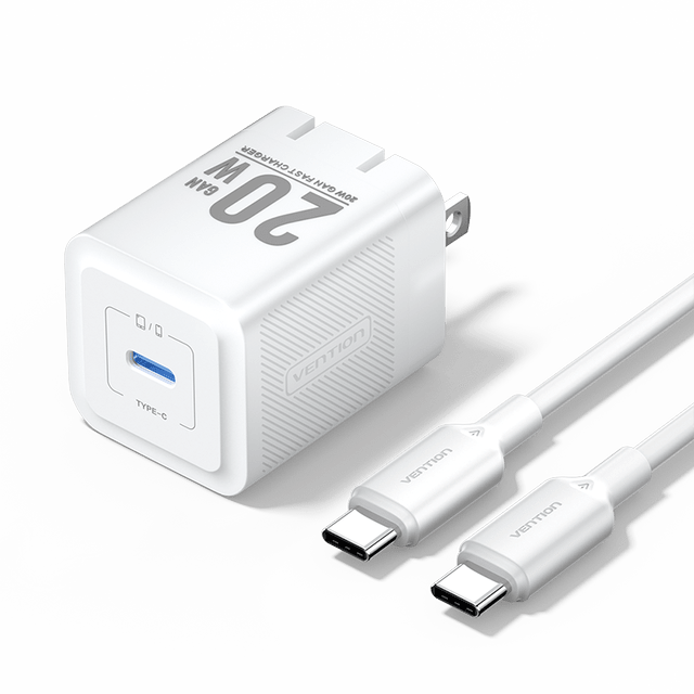 Vention 1-Port USB-C GaN Charger (20W) with USB-C to USB-C Cable (1M) US Plug - Vention
