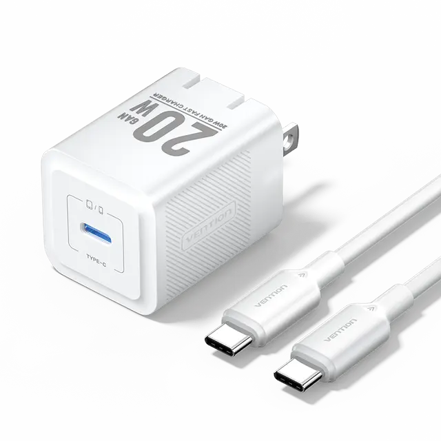 Vention 1-Port USB-C GaN Charger (20W) with USB-C to USB-C Cable (1M) US Plug - Vention