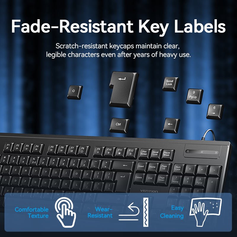 Vention USB Wired Full-Sized Silent Keyboard and Mouse Combo Black Slim Type - Vention