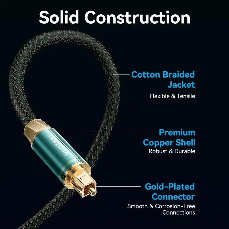 Vention Cotton Braided Optical Fiber Audio Cable 1/1.5/2/3/5/10M Green Copper Type - Vention