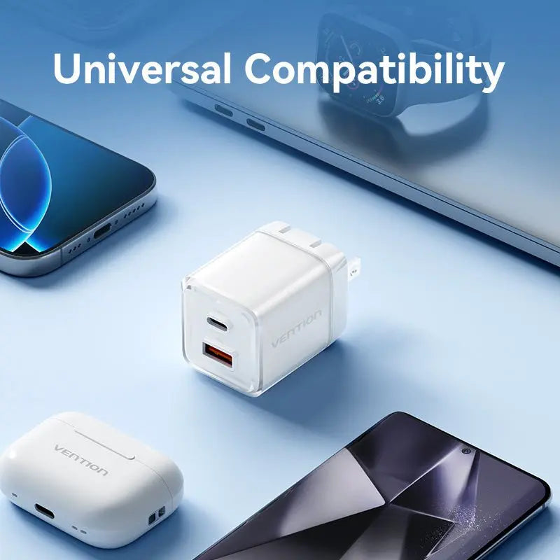 Vention 2-Port USB (C + A) GaN Charger (30W/30W) US-Plug - Vention