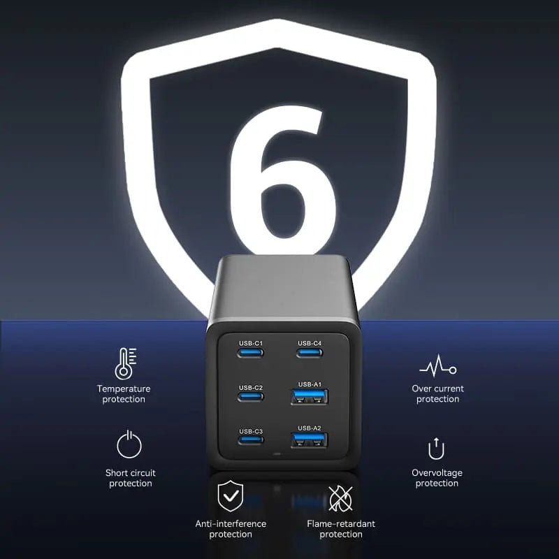 Vention 6-Port USB (C+C+C+C +A+A) Desktop GaN Charger (140W/140W/45W/20W/18W/18W) Plug - Vention
