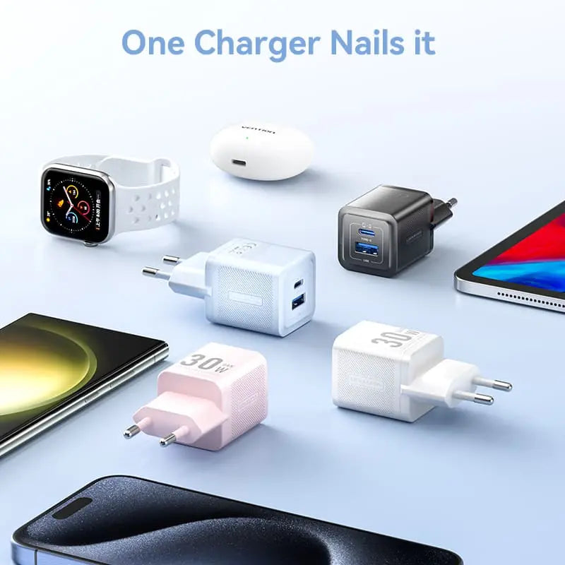 Vention 2-Port USB (C+A) GaN Charger (30W/30W) EU-Plug - Vention