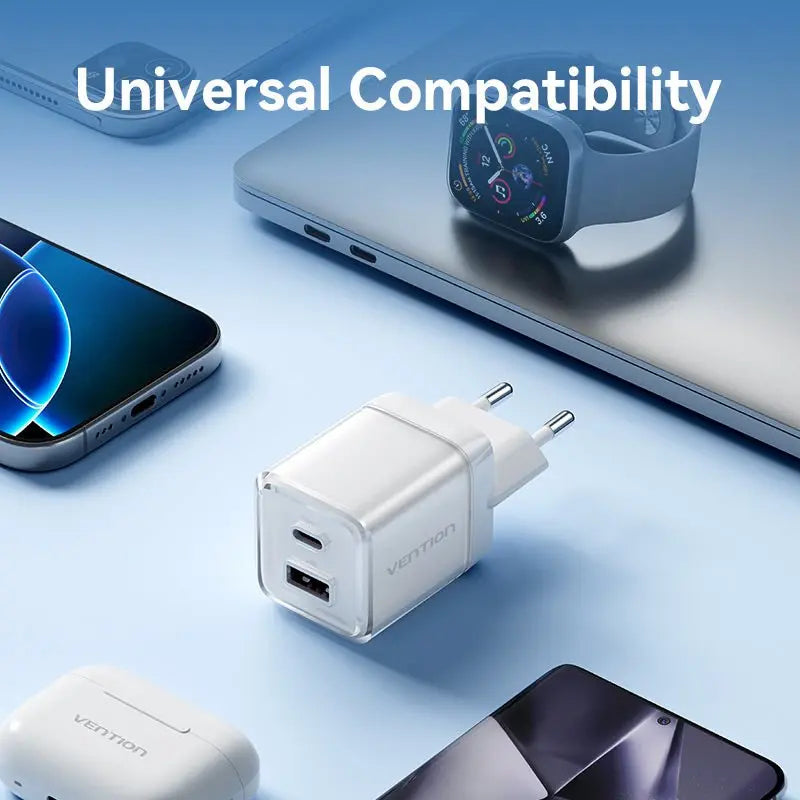 Vention 2-Port USB (C + A) GaN Charger (30W/30W) EU-Plug - Vention