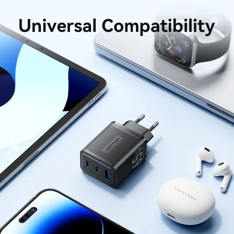 Vention 3-Port USB (C+C+A) GaN Charger (65W/65W/60W) EU-Plug - Vention