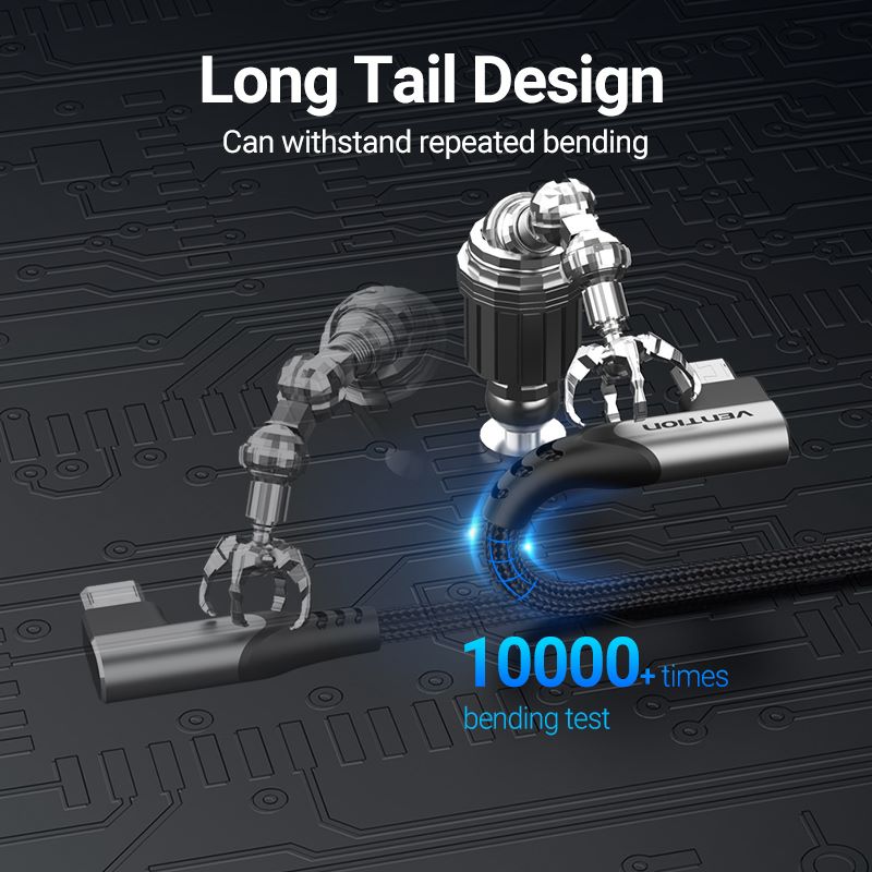 USB 2.0 A Male to Micro-B Male Right Angle 3A Cable 0.25/0.5/1/1.5/2/3M Gray Aluminum Alloy Type - Vention