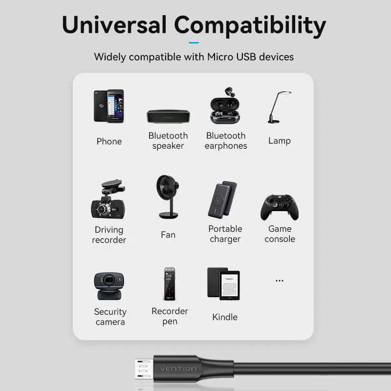 USB 2.0 A Male to Micro-B Male 2A Cable - Vention