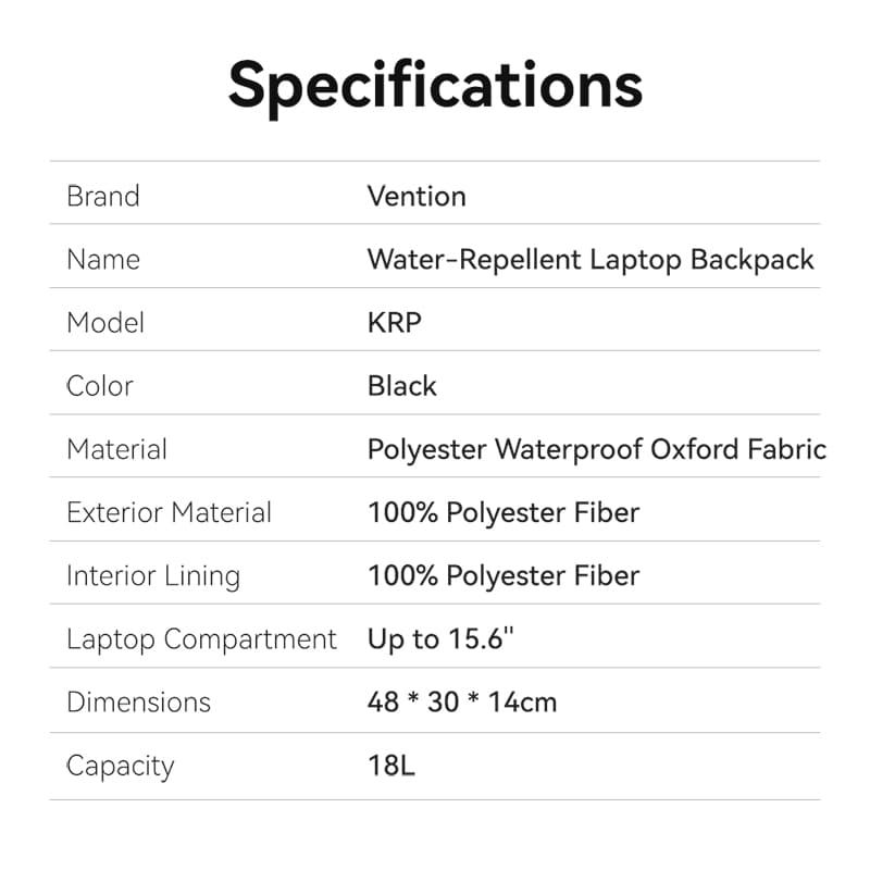 Water-Repellent Laptop Backpack Black