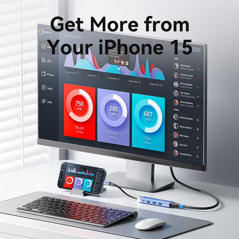 USB-C to HDMI/USB 3.0 x 3/PD Docking Station 0.15M Blue Aluminum Alloy Type