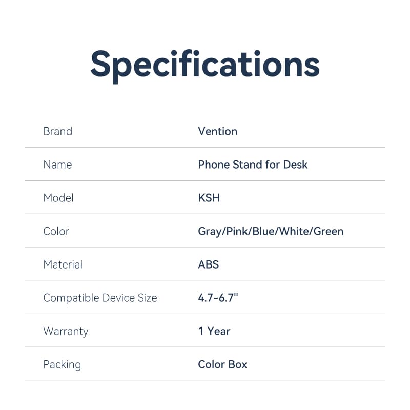 <tc>Vention</tc> Support de téléphone portable en plastique pour bureau