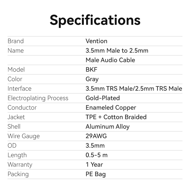 3.5mm Male to 2.5mm Male Audio Cable