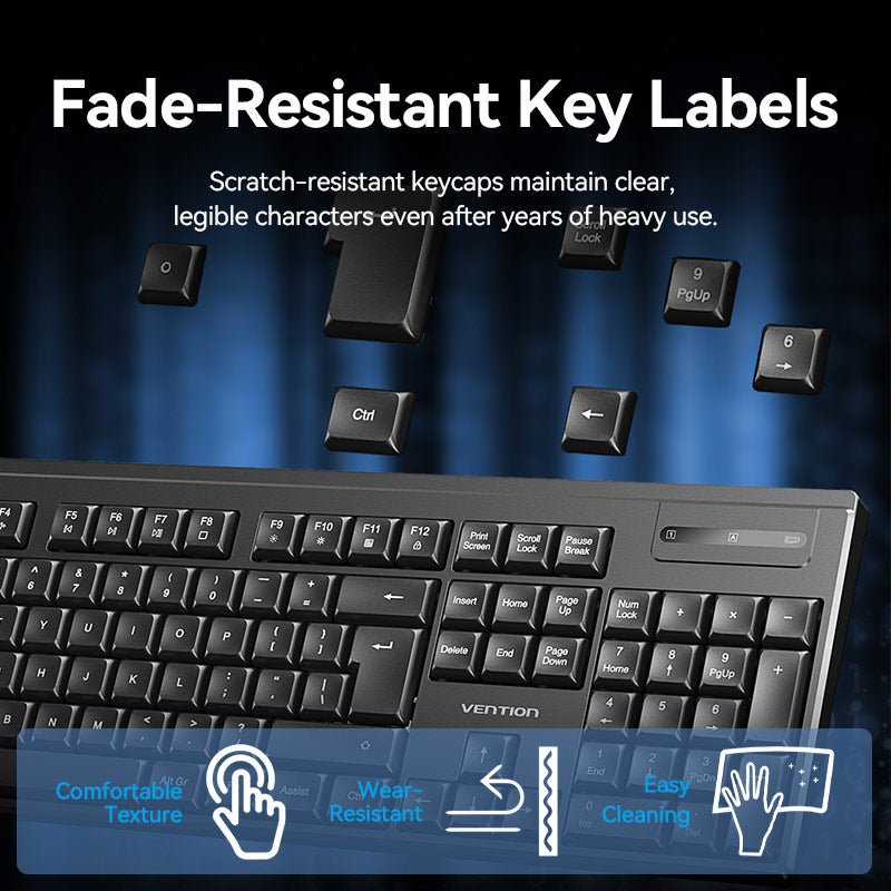 Vention Wireless Full-Sized Silent Keyboard and Mouse Combo Black Slim Type - Vention