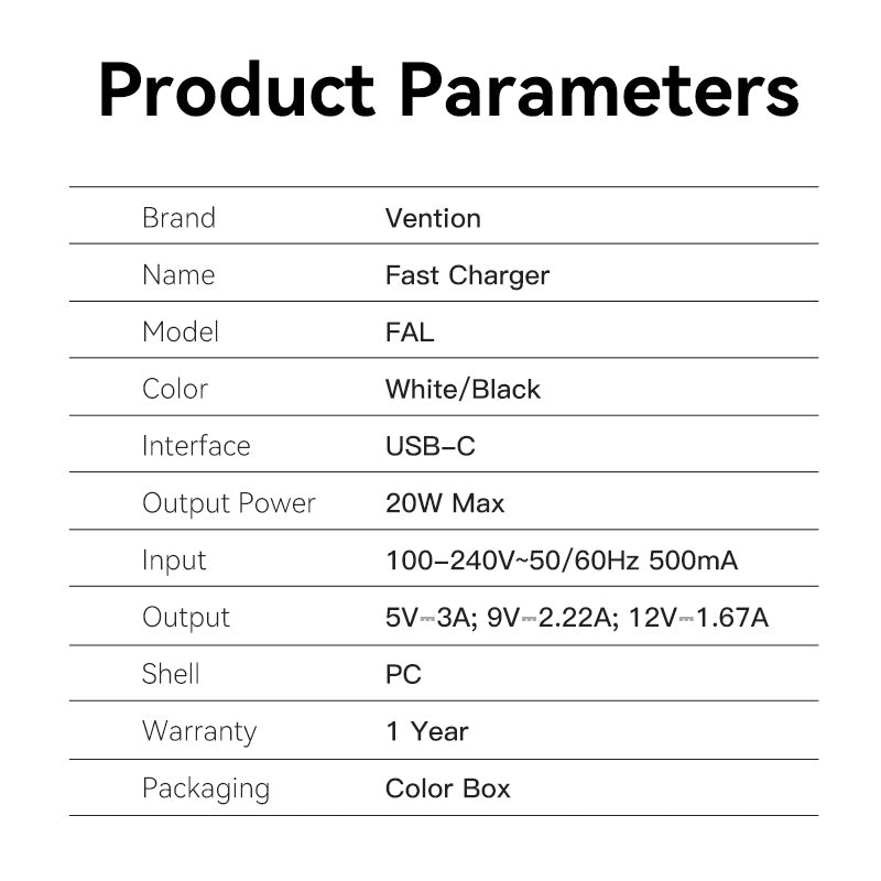 1-Port USB-C Wall Charger (20W) EU/US-Plug White/Black
