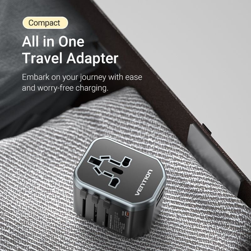 Vention 3-Port USB (C+C+A) Universal Travel Adapter (20W/18W/18W) - Vention